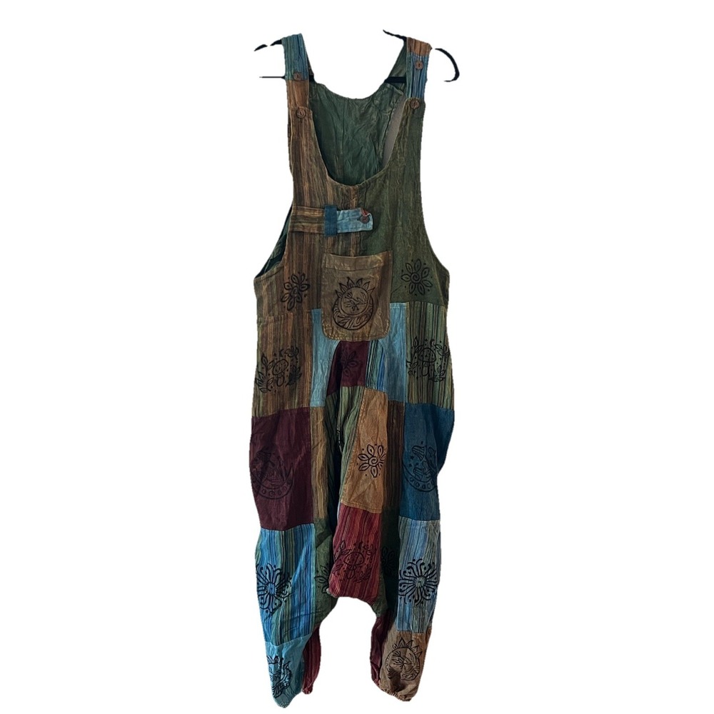 Karma Nepal Craft Patchwork Cotton Boho Harem Overalls Jumpsuit One Size Hippie - Picture 1 of 6